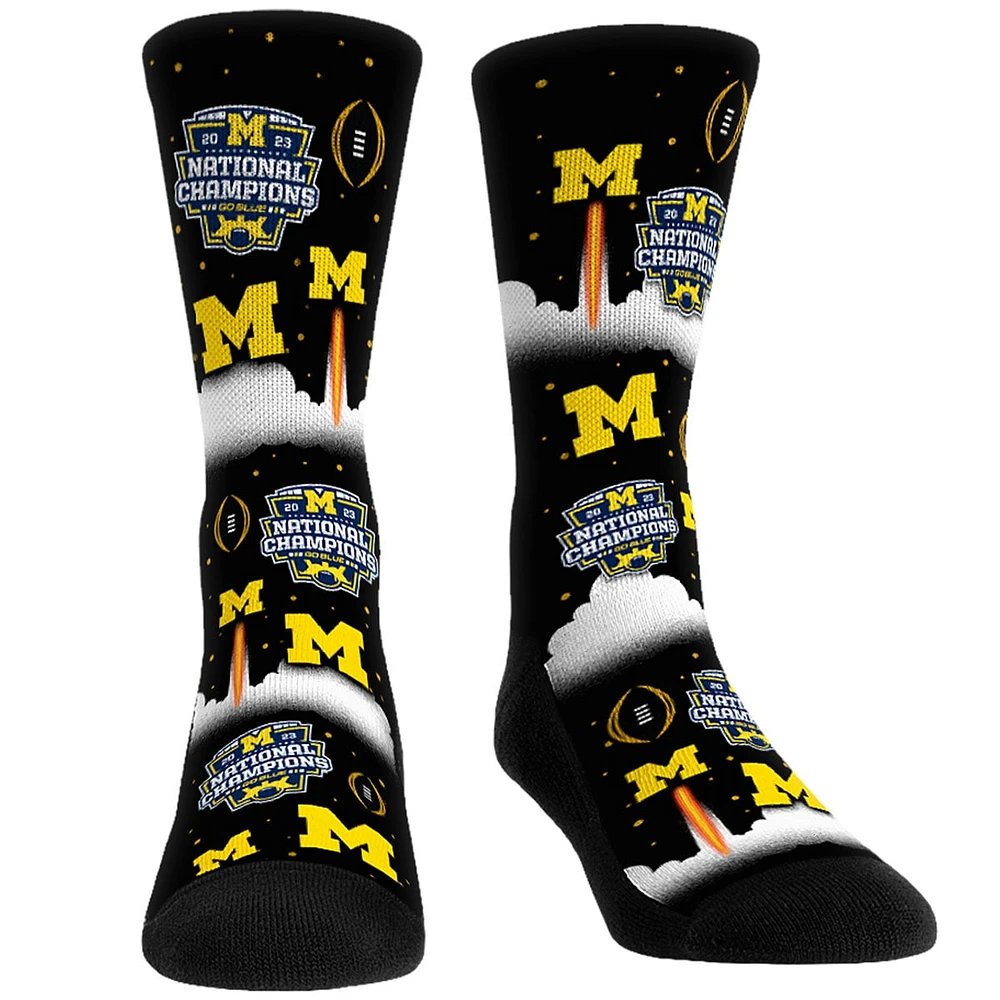 Unisex Rock Em Socks Navy Michigan Wolverines College Football Playoff 2023 National Champions Liftoff All-Over Crew