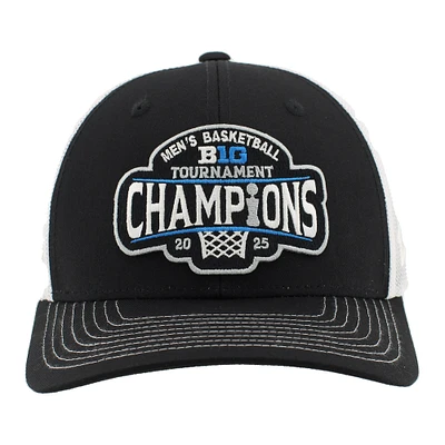 Casquette de camionneur ajustable unisexe Zephyr noir/blanc Michigan Wolverines 2025 Big Ten pour hommes, champions du tournoi de basketball masculin, vestiaire