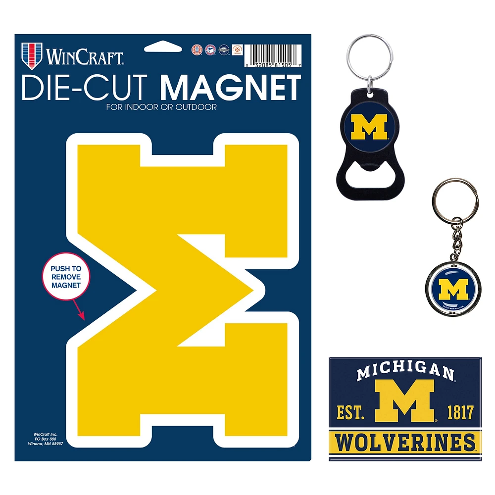 Lot de 4 porte-clés et aimants WinCraft Michigan Wolverines