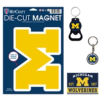 Lot de 4 porte-clés et aimants WinCraft Michigan Wolverines