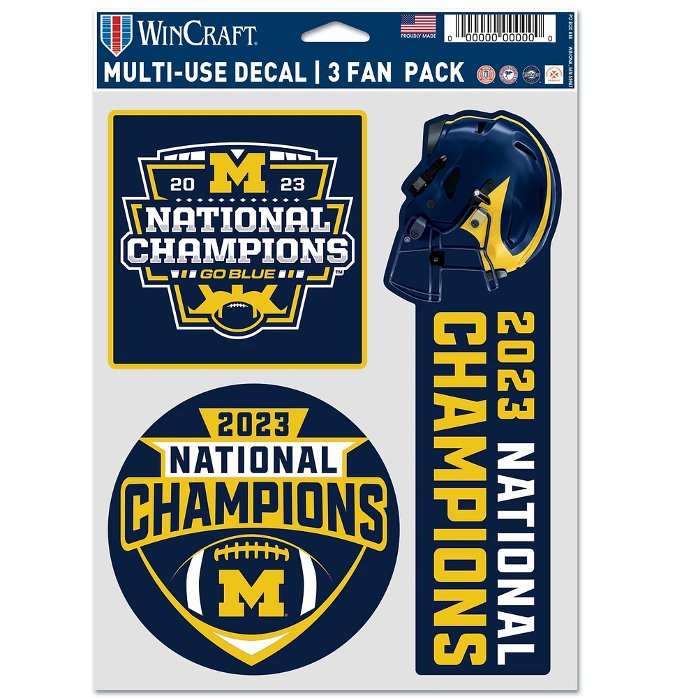 WinCraft Michigan Wolverines College Football Playoff 2023 Champions nationaux 5,5'' x 7,75'' Lot de trois autocollants pour fan