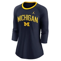 Women's Jordan Brand  Navy Michigan Wolverines Tri-Blend Raglan 3/4 Sleeve Top