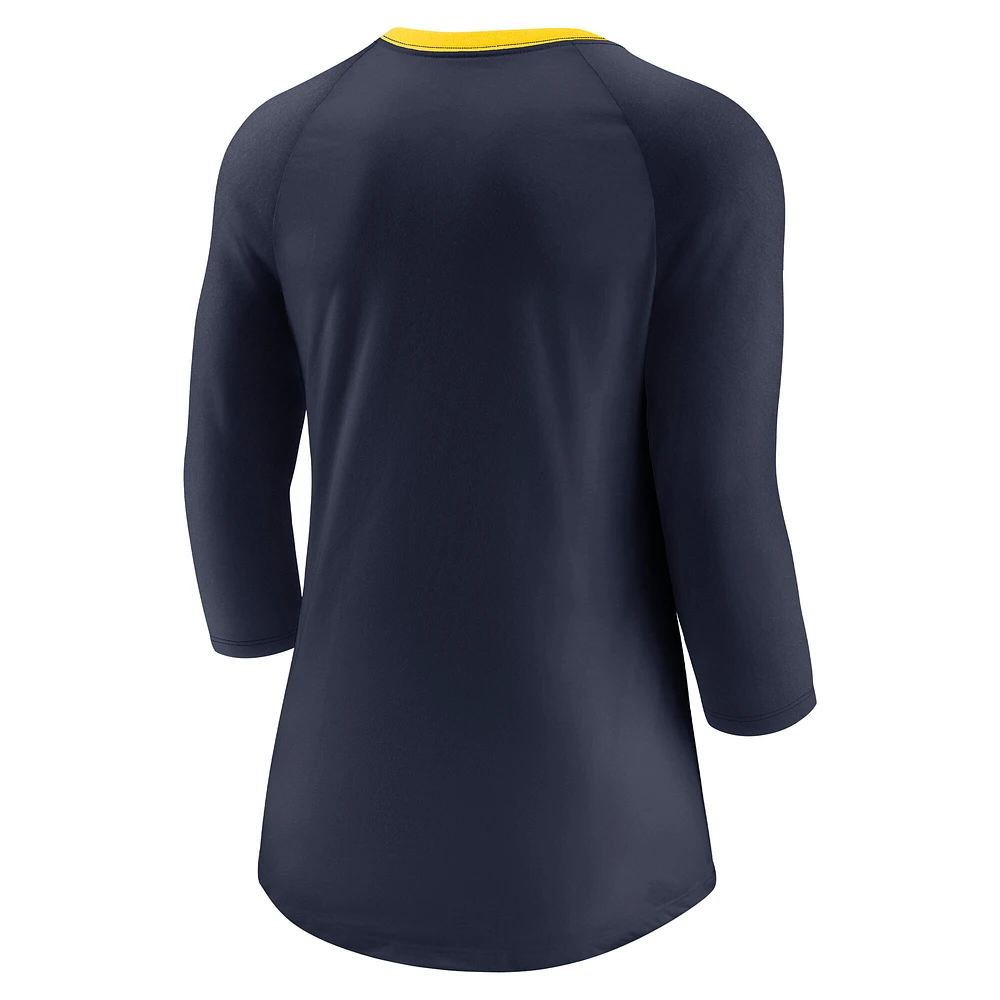 Women's Jordan Brand  Navy Michigan Wolverines Tri-Blend Raglan 3/4 Sleeve Top