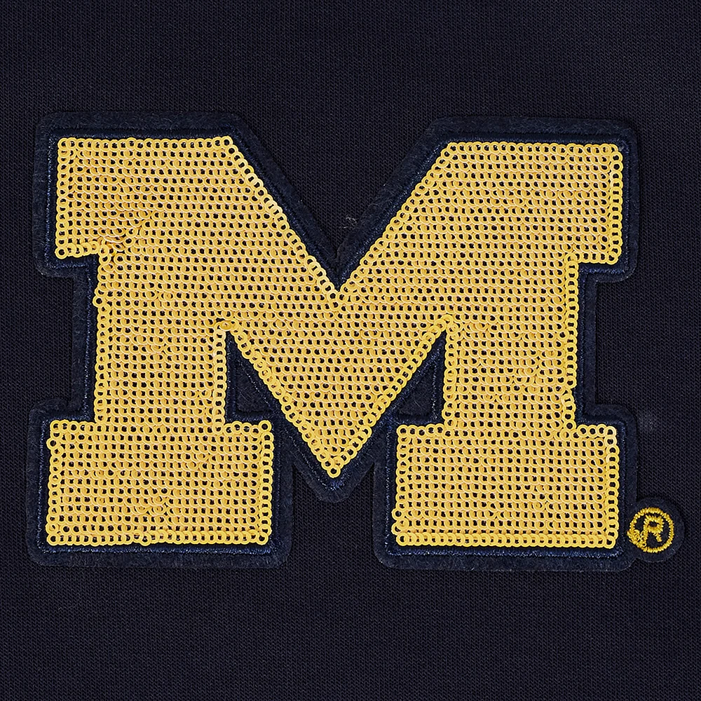 Women's Pro Standard Navy Michigan Wolverines Game Day Sequin Full-Zip Hooded Jacket