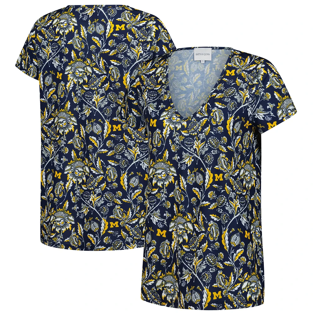 Women's Smith & Quinn  Navy Michigan Wolverines Blake V-Neck T-Shirt