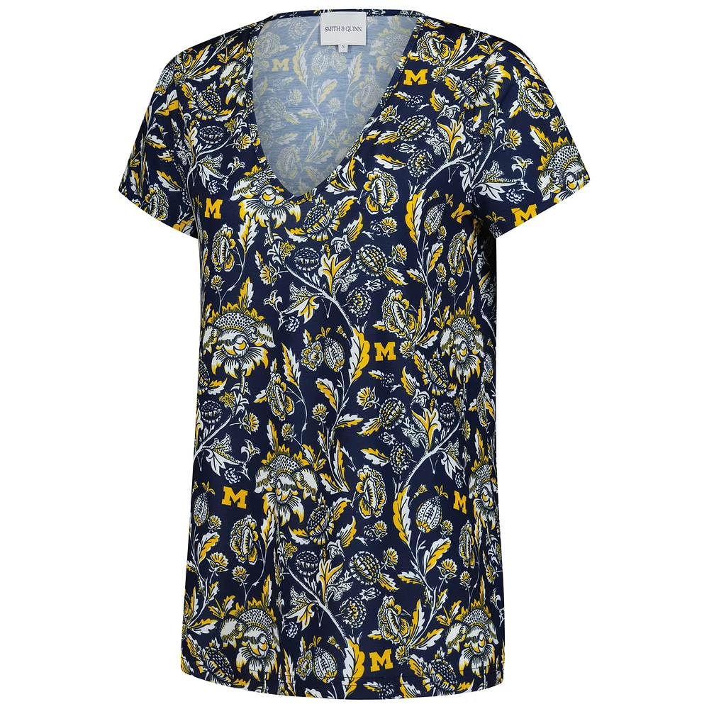 Women's Smith & Quinn  Navy Michigan Wolverines Blake V-Neck T-Shirt