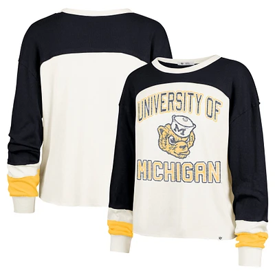 Women's '47  Cream Michigan Wolverines Double Header Curve Raglan Long Sleeve T-Shirt