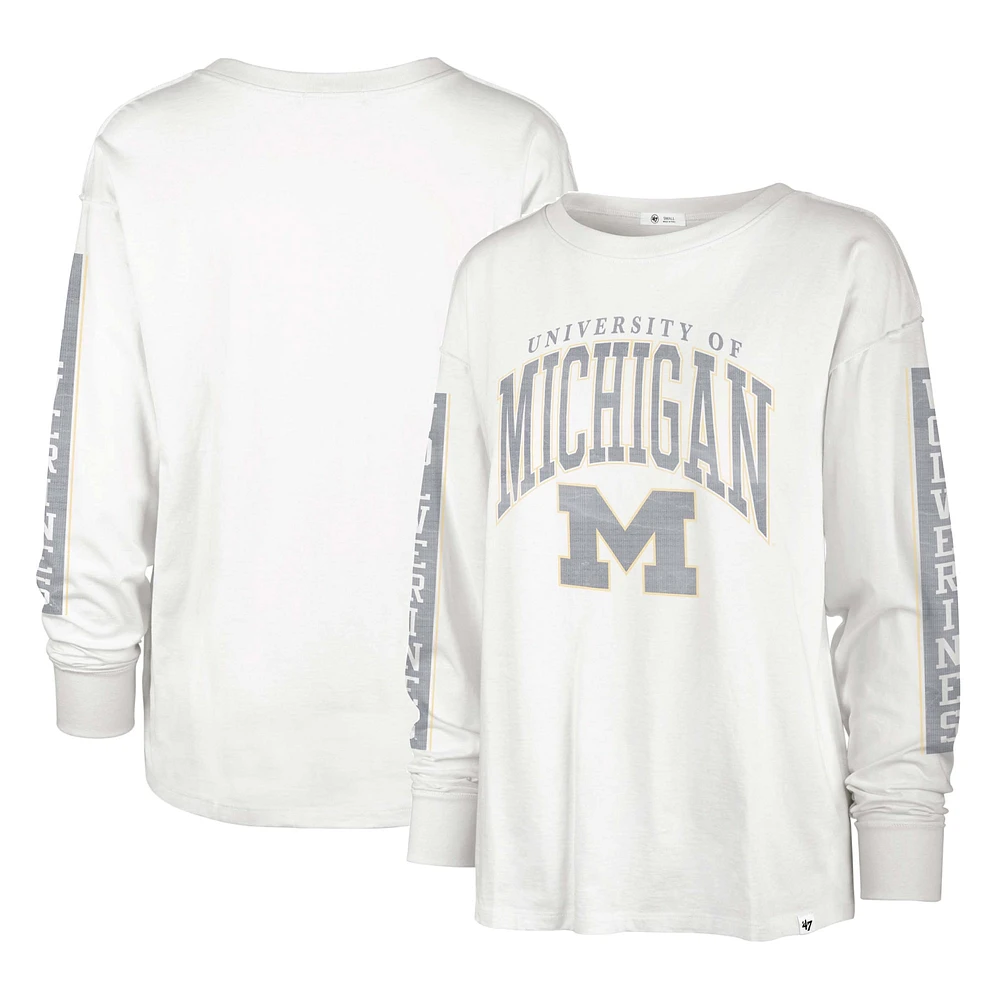 T-shirt à manches longues '47 Cream Michigan Wolverines Statement SOA 3-Hit pour femmes