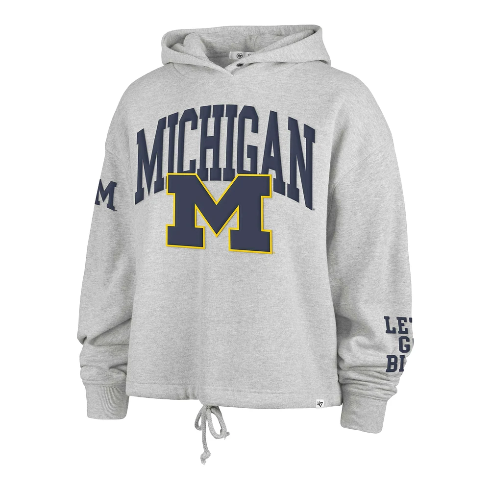 Women's '47 Heather Gray Michigan Wolverines High Hopes Long Sleeve Cropped Hoodie