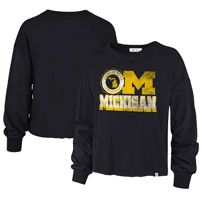 Women's '47 Navy Michigan Wolverines Bottom Line Parkway Long Sleeve High Waist T-Shirt