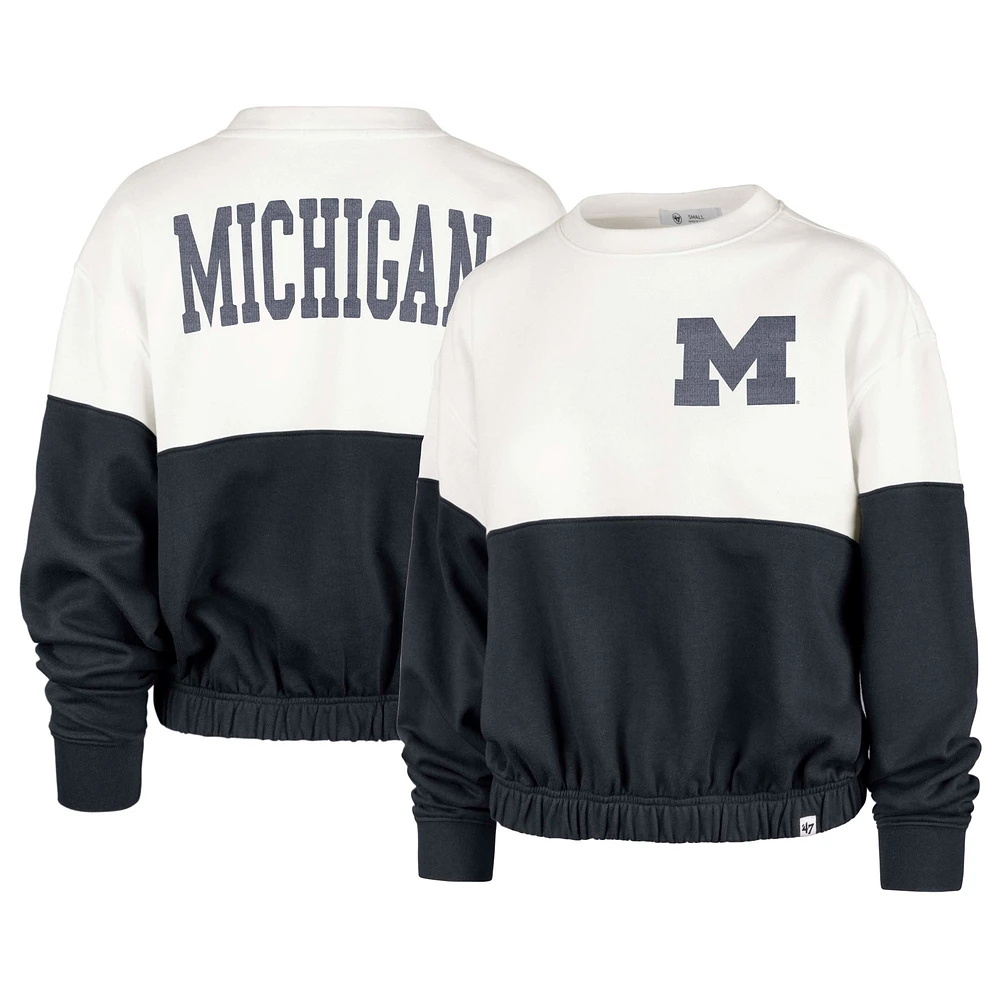 Women's '47 White/Black Michigan Wolverines Take Two Bonita Pullover Sweatshirt