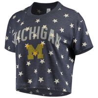 Women's Alternative Apparel Navy Michigan Wolverines Headliner Stars Cropped Tri-Blend T-Shirt