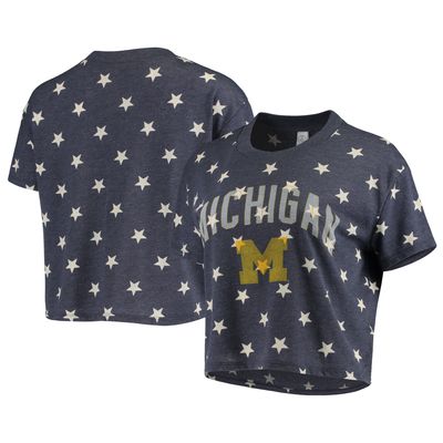 Women's Alternative Apparel Navy Michigan Wolverines Headliner Stars Cropped Tri-Blend T-Shirt