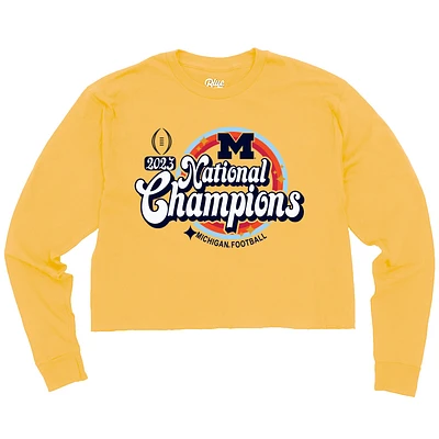 T-shirt court à manches longues pour femmes, bleu 84 Maize Michigan Wolverines College Football Playoff 2023 Champions nationaux