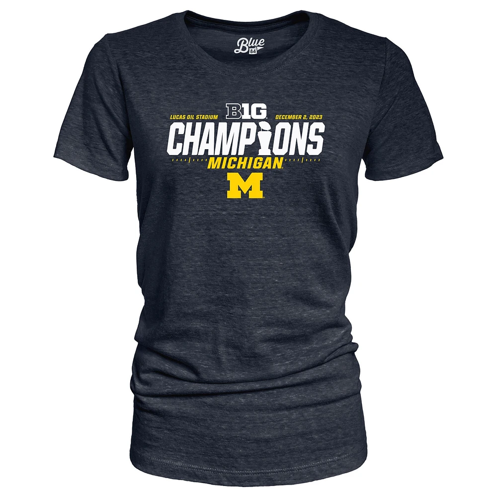 T-shirt triple mélange à col en V pour femmes, bleu marine 84, Michigan Wolverines 2023 Big Ten Football Conference Champions Locker Room