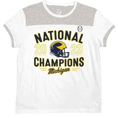 T-shirt color block pour femmes, bleu 84 blanc, Michigan Wolverines College Football Playoff 2023 Champions nationaux