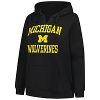 Women's Champion Black Michigan Wolverines Plus Heart & Soul Notch Neck Pullover