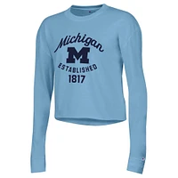 Women's Champion Blue Michigan Wolverines Boyfriend Cropped Long Sleeve T-Shirt