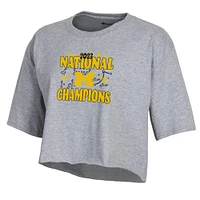 Women's Champion  Gray Michigan Wolverines College Football Playoff 2023 National Champions Boyfriend Crop T-Shirt