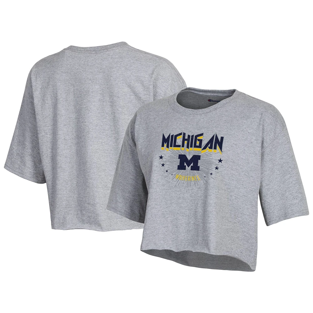 T-shirt court pour femme Champion gris chiné Michigan Wolverines Boyfriend