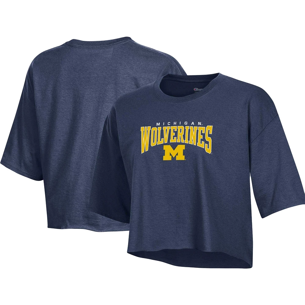 Women's Champion Heather Navy Michigan Wolverines Boyfriend Cropped T-Shirt