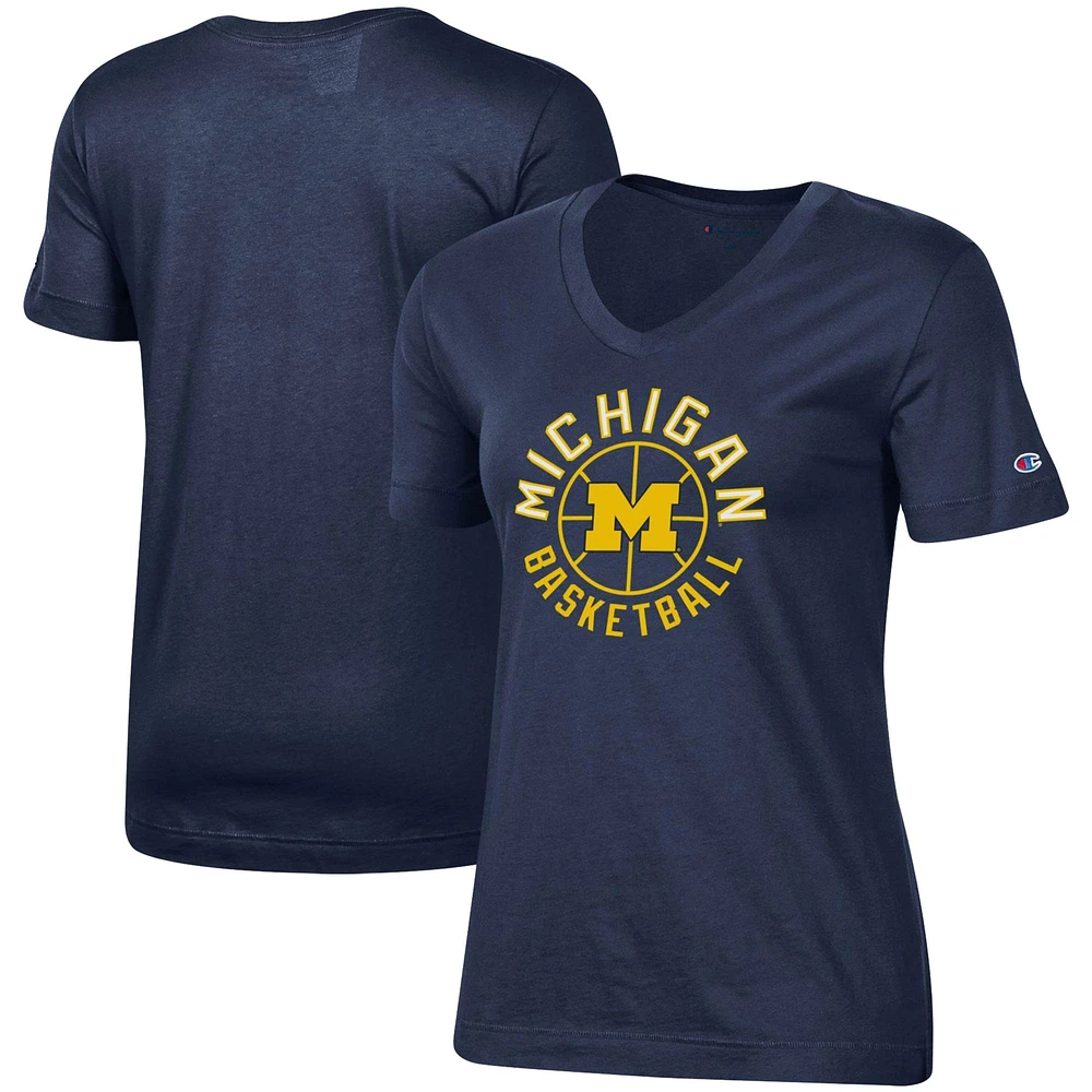 Champion Navy Michigan Wolverines Basketball T-shirt à col en V pour femmes