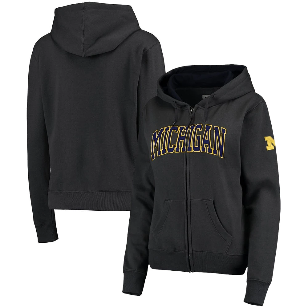 Sweat à capuche zippé avec nom arqué Michigan Wolverines pour femme, anthracite