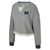 Women's Colosseum Charcoal Michigan Wolverines Magnum Scoop Neck Cropped Pullover Sweatshirt