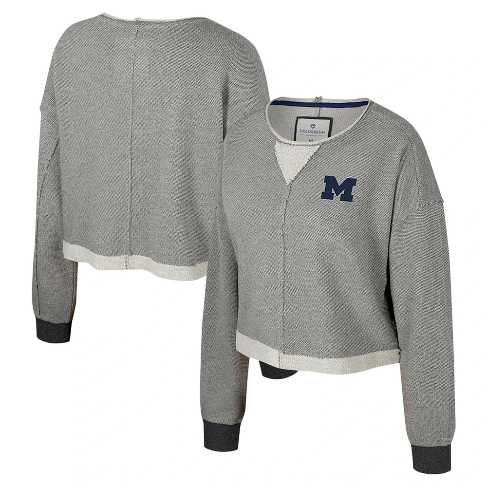 Women's Colosseum Charcoal Michigan Wolverines Magnum Scoop Neck Cropped Pullover Sweatshirt