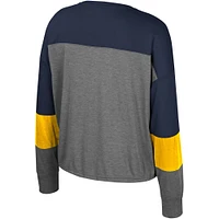T-shirt à manches longues pour femmes Colosseum Grey Michigan Wolverines Twinkle Lights noué sur le devant