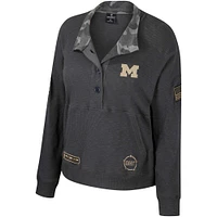 Sweat-shirt thermique Colosseum Heather Charcoal Michigan Wolverines OHT pour femmes, Appréciation militaire Payback Henley