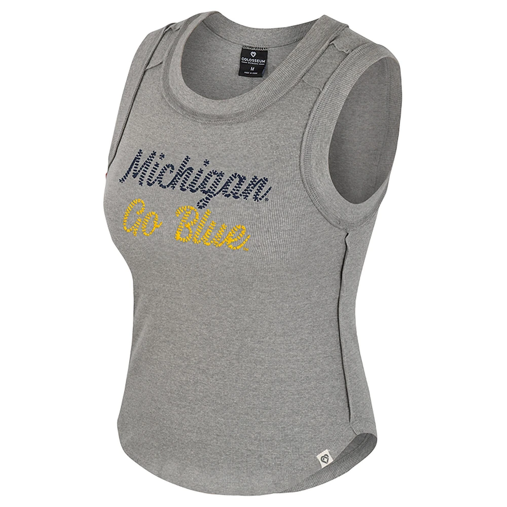 Women's Colosseum Heather Gray Michigan Wolverines Beach You Ribbed Tank Top