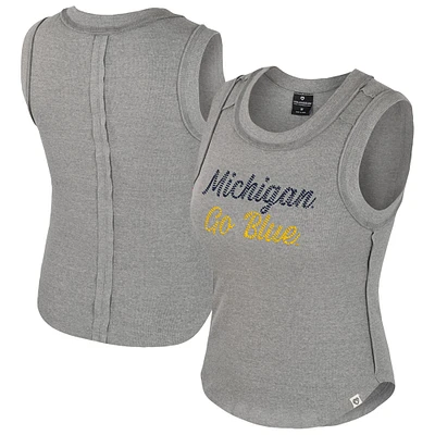 Women's Colosseum Heather Gray Michigan Wolverines Beach You Ribbed Tank Top