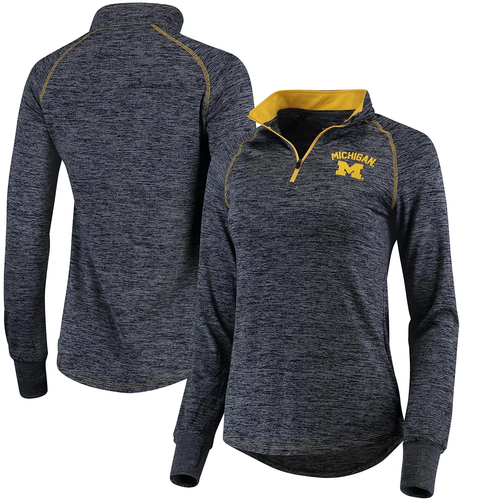 Women's Colosseum Navy Michigan Wolverines Bikram Lightweight Fitted Quarter-Zip Long Sleeve Top