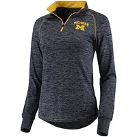 Women's Colosseum Navy Michigan Wolverines Bikram Lightweight Fitted Quarter-Zip Long Sleeve Top