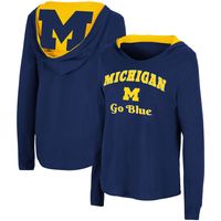 Women's Colosseum Navy Michigan Wolverines Catalina Hoodie Long Sleeve T-Shirt