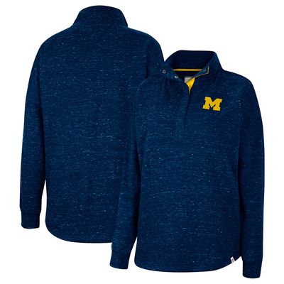 Women's Colosseum Navy Michigan Wolverines Natalie Speckled Quarter-Snap Top