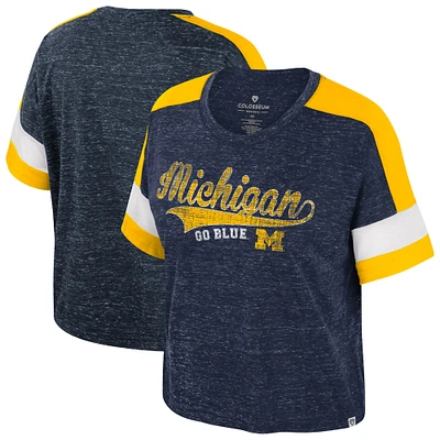 Women's Colosseum Navy Michigan Wolverines Ruth Color Block Scoop Neck T-Shirt