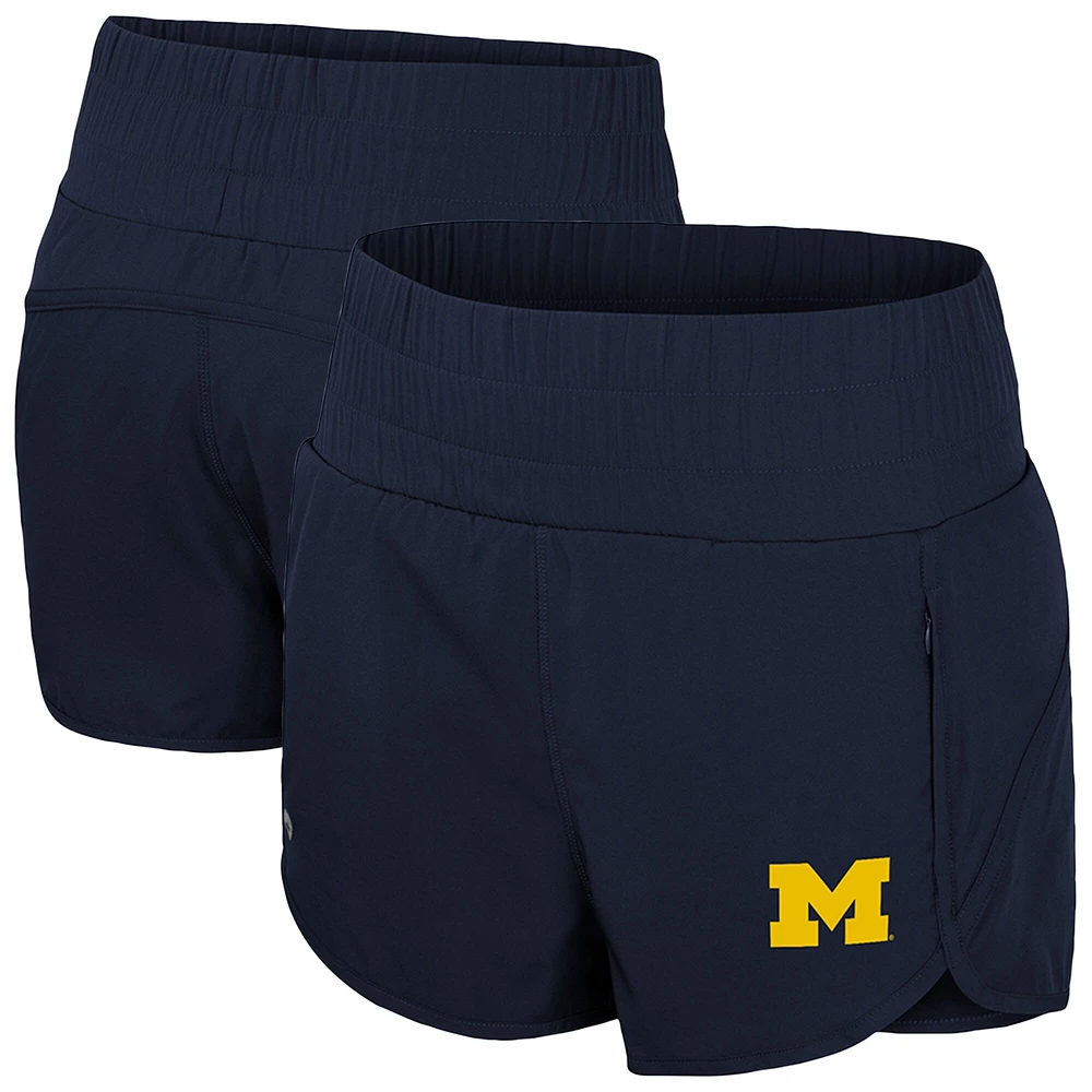 Short taille haute à smocks Stop By pour femme Colosseum Navy Michigan Wolverines