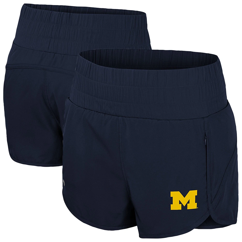 Short taille haute à smocks Stop By pour femme Colosseum Navy Michigan Wolverines