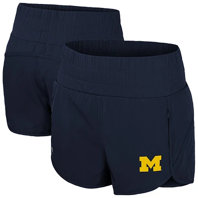Short taille haute à smocks Stop By pour femme Colosseum Navy Michigan Wolverines