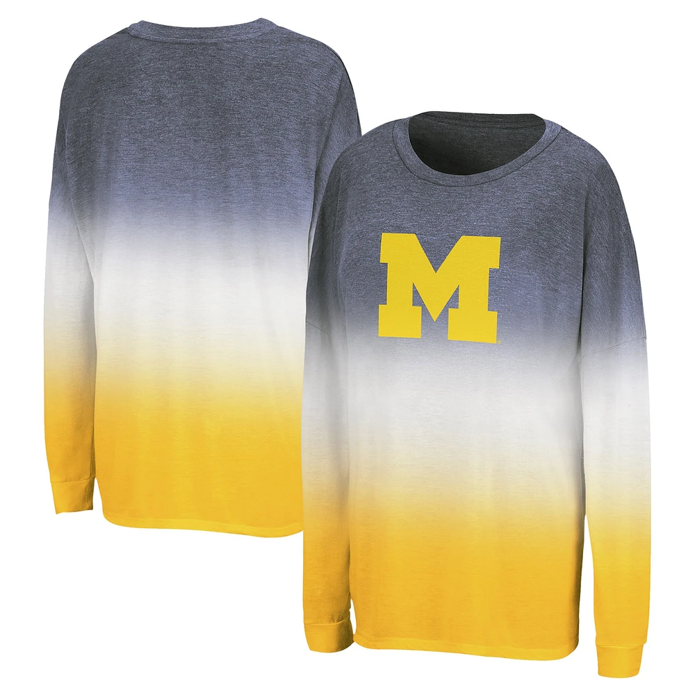 Women's Colosseum Navy Michigan Wolverines Winkle Dip Dye Long Sleeve T-Shirt