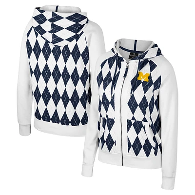 Women's Colosseum White Michigan Wolverines The Dealio Argyle Full-Zip Jacket