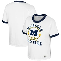 T-shirt Colosseum x Wrangler pour femme, Michigan Wolverines Freehand Ringer, blanc