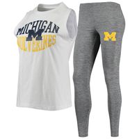 Women's Concepts Sport Charcoal/White Michigan Wolverines Tank Top & Leggings Sleep Set