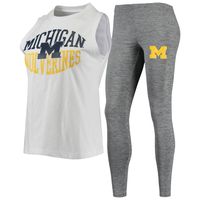 Women's Concepts Sport Charcoal/White Michigan Wolverines Tank Top & Leggings Sleep Set