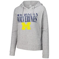 Women's Concepts Sport Heather Gray Michigan Wolverines Juniper Soft Modest Cropped Long Sleeve Hoodie T-Shirt