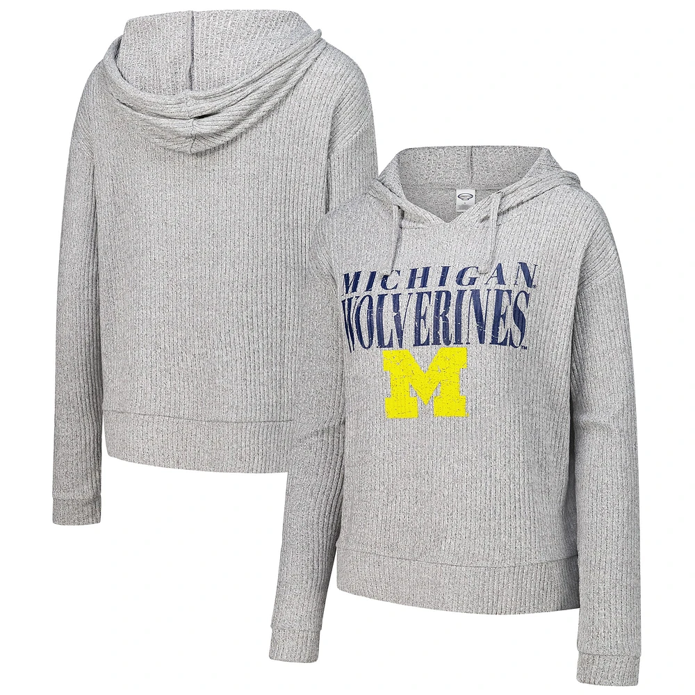 Women's Concepts Sport Heather Gray Michigan Wolverines Juniper Soft Modest Cropped Long Sleeve Hoodie T-Shirt