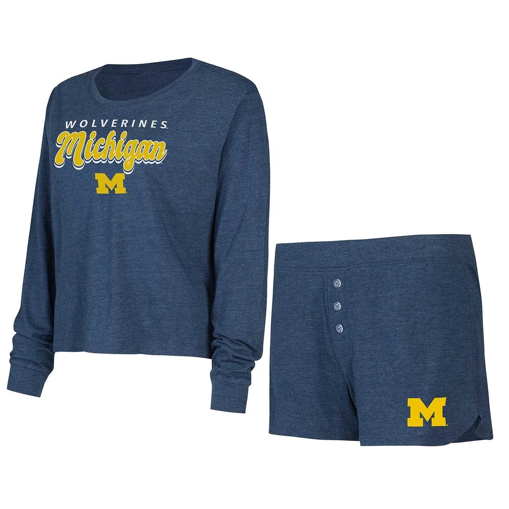 Ensemble t-shirt à manches longues et short de couleur équipe Michigan Wolverines pour femme Concepts Sport Navy