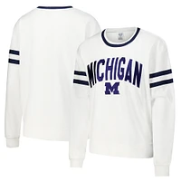 Women's Concepts Sport  White Michigan Wolverines Borough French Terry Arch Over Long Sleeve T-Shirt